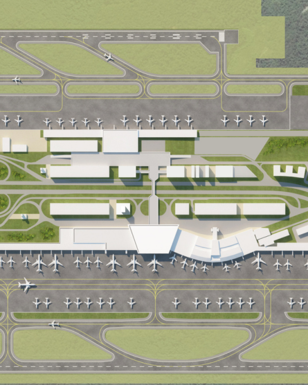 strategic airport masterplanning. Rendering of Belo Horizonte Airport Masterplan
